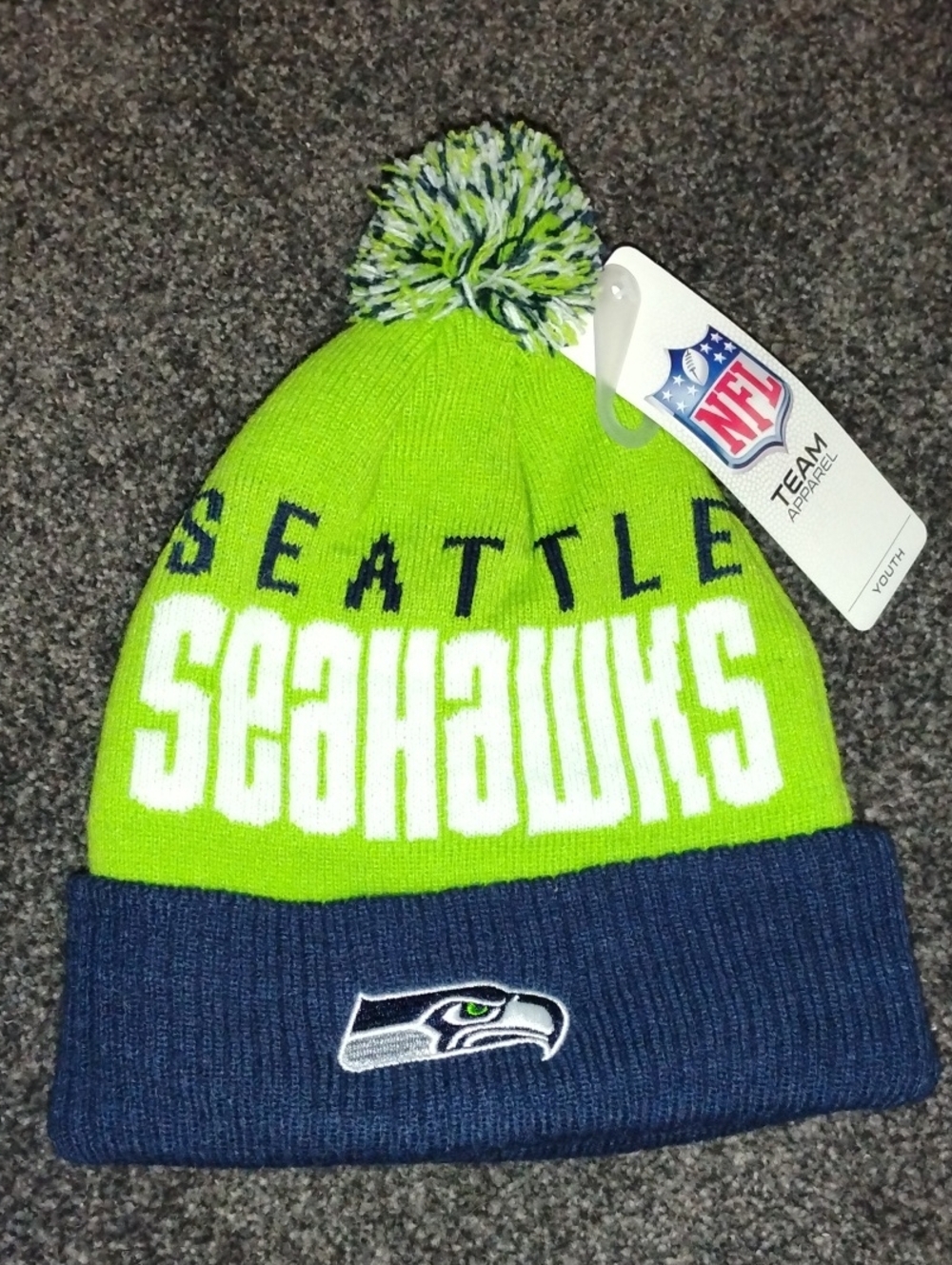 NFL Seattle Seahawks Kids Pom Beanie - Lime & Navy